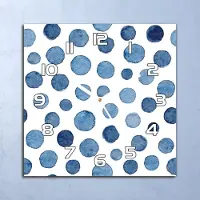 Coloray Wandklok - Aquarel stippen Klok Glas - 30x30 cm - Blauw Wandklok - Wandklok Vierkant - Wandklok Scandinavisch - Wandklokken Woonkamer - Stille Wandklok