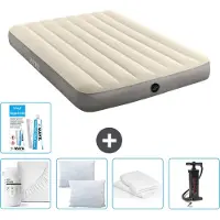 Intex Luchtbed - Twijfelaar - 137 x 191 x 25 cm - Beige - Inclusief Hoeslaken - Kussen - Pomp - Reparatieset en Kussenbeschermer