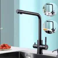 CECIPA MAX keukenkraan Zwart - 3-in-1 Drinkwaterkraan - 360° draaibare 3-wege mengkraan - Roestvrij Staal Mengkraan - Flexibele Slang - Zwart
