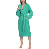 Ladeheid Dames Badjas met Capuchon - 100% Katoen - Wasmachine bestendig - Badstof - Turquoise - L - LA-LA40-193-DG