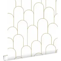 ESTAhome behang art deco motief wit en goud - 53 cm x 10.05 m - 139653