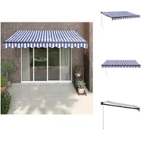 vidaXL Intrekbare Luifel - Intrekbare Luifels - Luifel - Deurluifel - Luifel uittrekbaar 3-5x2-5 m stof en aluminium blauw en wit