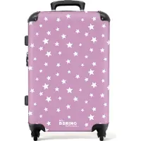 NoBoringSuitcases.com - Koffer groot - Rolkoffer lichtgewicht - Witte sterren op paarse achtergrond - Reiskoffer met 4 wielen - Grote trolley XL - 20 kg bagage - Large suitcase