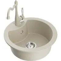 Mexen Diego granieten spoelbak met 1 bak en keukenmengkraan Carla, beige - 6512-69-670700-69