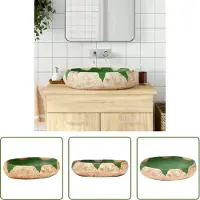 The Living Store Badkamerspiegel - Opzetwasbak - Opzetwasbak ovaal 59x40x15 cm keramiek groen en bruin - Wastafel - Keramische Wasbak - Groene Wasbak
