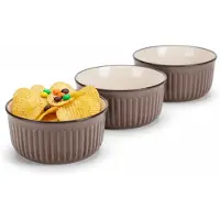 Excellent houseware Serveer/chips schaaltje Striped - 8x - bruin - 14 x 7 cm - keramiek - kommetjes - 500 ml
