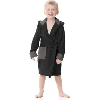 Ladeheid Kinderen Badjas met Capuchon - Wasmachine bestendig - Katoen - Badstof - LA-LA40-103-DG - Schwarz/Graphite (D16/D07) - 110-116