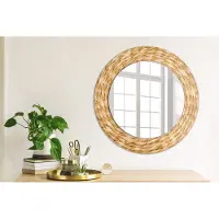 Coloray Bedrukte Spiegel - Rieten patroon Spiegel Met Decoratie - 50 cm - Oranje Bedrukte Spiegel - Spiegel Met Decoratie - Spiegel Lijst Met Print - Spiegel Met Print