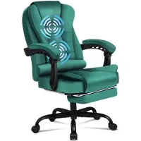 ALFORDSON - Bureau stoel voor computer & gaming - Hoge rugleuning met lendensteun - Draaistoel op wielen - Leder - Uitschuifbare voetensteun - 5 massage modi - USB aansluiting
