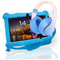 AngelTech Kinderpakket Slim – Kindertablet Slim + Kinderkoptelefoon – Combipakket – Kindertablet Vanaf 3 Jaar – Kinder Tablet – Kids Tablet – Tablet voor Kinderen – Blauw