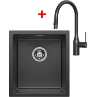 CECIPA MAX Spoelbak Antraciet 40x44CM - Spoelbak Keuken Met Uittrekbare Uitloop Keukenkraan - Spoelbakken Keuken - Wasbak Keuken - Met Kraangat RVS
