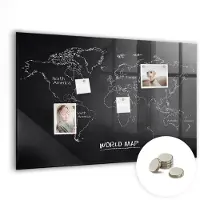 Coloray Magneetbord - Magnetisch Bord Wereldkaart landen - 90x60 cm - Zwart Magneetbord - Magnetic Board - Magneetbord Design Kaart - Magnetisch Wandbord - Magneetbord Foto