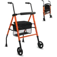 Mobiclinic Nerón - Looprek - Looprek met wielen - Rollator - Wandelaar met 2 wielen - Opvouwbaar - Staal - Lichtgewicht en Inklapbaar - Met Zitting et Mandje - Oranje