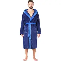 Ladeheid Heren Badjas - Wasmachine bestendig - Polyester - LA-LA40-221-DG - Donkerblauw/Blauw – XL