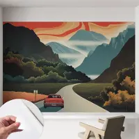 Coloray Zelfklevend Behang - Bergavontuur Stickerbehang op rol - 152x104 cm - Oranje Zelfklevend Behang - Voor de woonkamer, slaapkamer en kantoor - Herpositioneerbaar - Zelfklevend fotobehang