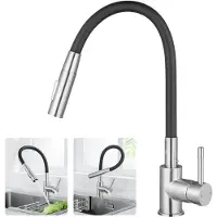 CECIPA MAX Keukenkraan - Flexibele Keukenkraan - 2 Waterafvoermodi - 360° Roterende Keukenmengkraan - Mengkraan - Flexibele Slang - Zwart + Zilver