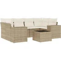 vidaXL 7-delige Loungeset met kussens poly rattan beige
