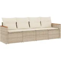 vidaXL 4-delige Loungeset met kussens poly rattan beige