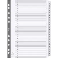 Exacompta 10x Bedrukte tabbladen karton 160g - geplastificeerde tabs - 31 tabs - 1 tot 31 - A4 - Wit - MWD1-31Z