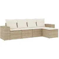 vidaXL 5-delige Loungeset met kussens poly rattan beige