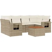vidaXL 7-delige Loungeset met kussens poly rattan beige