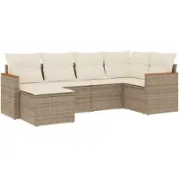 vidaXL 6-delige Loungeset met kussens poly rattan beige