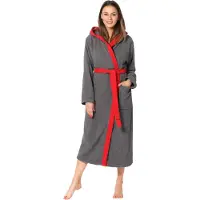 Ladeheid Dames met Capuchon - Wasmachine bestendig - 100% Katoen - Badstof - Donkergrijs/Rood – M- LA-LA40-191-DG