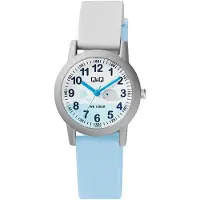 Q&Q VS49J006Y - Horloge - Analoog - Kinderen - Unisex - Plastic band - Rond - Cijfers - Walvis - Kunststof - Sport - Grijs - Lichtblauw - Wit - 10 ATM