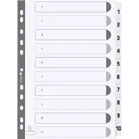 Exacompta 25x Bedrukte tabbladen karton 160g - geplastificeerde tabs - 10 tabs - 1 tot 10 - A4 - Wit - MWD1-10Z