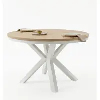 Dekori.Interiors Uitschuifbare ronde eettafel wit RAL 110/210 cm, Wotan eiken met afdekring – loft, rustieke stijl