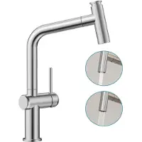 CECIPA MAX Keukenkraan met Uittrekbare uitloop - Keukenkraan RVS - Mengkraan Keuken - Keuken Kraan met 2 straalsoorten - Zilver