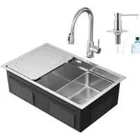 CECIPA MAX Spoelbak RVS 70x44CM - Spoelbak Keuken Met Uittrekbare Uitloop Keukenkraan en Zeepdispenser - Multifunctionele Spoelbak - Spoelbak Met Afdruiprek - Wasbak Keuken - RVS