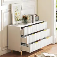 OKWISH Dressoir Met 6 Laden - Veel Opbergruimte Voor Woonkamer Slaapkamer Hal - MDF Wit Met Goudkleurige Grepen - 120x40x72 Cm