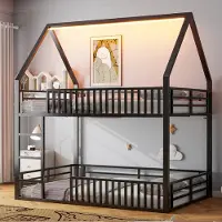 Sweiko 140x200 cm etagesbed met omheining en LED-verlichting, zwart