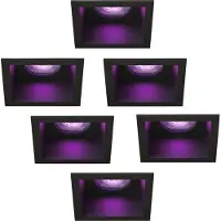LEDVION – 6x Smart LED Inbouwspot Vierkant 85x85mm – Zwart – Dimbaar – GU10 – RGB+CCT – 4.9W – IP20