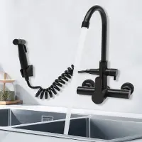 Easybuy RVS kraan met spuitmond, wandmontage, 180° draaibaar, moderne kraan voor keuken, badkamer, wastafel (zwart)