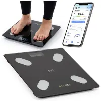 Springos Digitale weegschaal 180 kg, gehard glas, LCD, met app, zwart