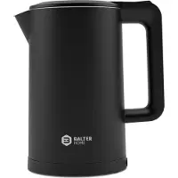 Balter waterkoker, roestvrij staal, model WK-4, 1,7 liter, elektrische waterkoker, dubbelwandig ontwerp, BPA-vrij, LED-indicator, draadloos, compact theekoker, zwart