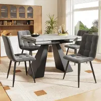 STILVORA Eetset, 5-delig: Eettafel met afmetingen 160x80x75 cm en 4 eetkamerstoelen voor 4 personen. Witte eettafel met kolompoten