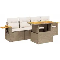 vidaXL 5-delige Loungeset met kussens poly rattan beige