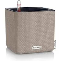 Lechuza CUBE Color 16 - Plantenbak - met uitneembare binnenbak - met bewateringssysteem - ALL-IN-ONE set - zandbruin