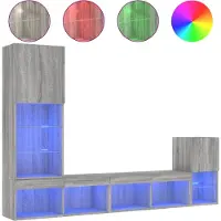 vidaXL 4-delige Tv-wandmeubelset met LED bewerkt hout grijs sonoma