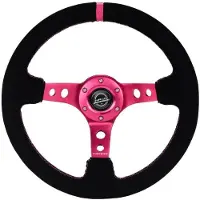Nrg Reinforced Steering Wheel (350mm/ 3in. Deep) Black Suede/ Fushia Center Mark/ Fushia Stitching