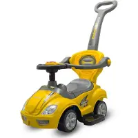 Baby Mix 3-in-1 loopauto met duwstang geel - Loopwagen