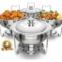 Vevor Chafing Dish Set 4 x 4,7 L Ronde Voedselwarmer voor Buffetten in Zilver