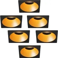 LEDVION – 6x LED Inbouwspot Rond 81x81mm – Zwart / Goud – Dimbaar – Kantelbaar – GU10 – 2700K – 3W – IP20