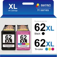 INKFIND 62XL Geschikt voor HP62 HP62XL HP 62 HP 62XL C2P05AE C2P07AE Inktcartridge - Hoge Capaciteit 2-pack (Zwart x 1 en Kleur x 1)