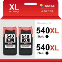 INKFIND 540XL Inktcartridge compatibel met Canon540 Canon 540 Canon PG-540 PG-540L PG-540XL Hoge Capaciteit / 2-pack Zwart
