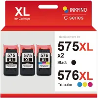 INKFIND 575XL 576XL Inktcartridge compatibel met Canon575 Canon 575 Canon576 Canon 576 Canon PG-575 PG-575XL CL-576 CL-576XL Hoge Capaciteit / 3-pack (Zwart x 2 en Kleur x 1)