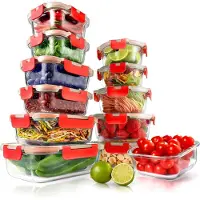 Nutrichef Glazen Vershoudbakjes – 12-delige set met 12 luchtdichte deksels - – Magnetron-, vriezer- en vaatwasserbestendig - Rood